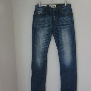 Superdry Distressed Officer Blue Denim Cotton Japan Spirit 30 Straight Jeans